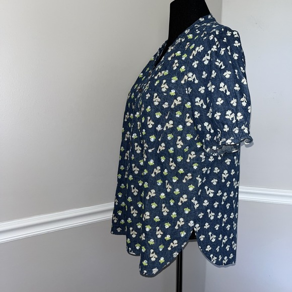 Anthropologie Pilcro Womens Aly Puff Sleeve Blouse Blue Denim Cotton Boho Top XL - Picture 7 of 16